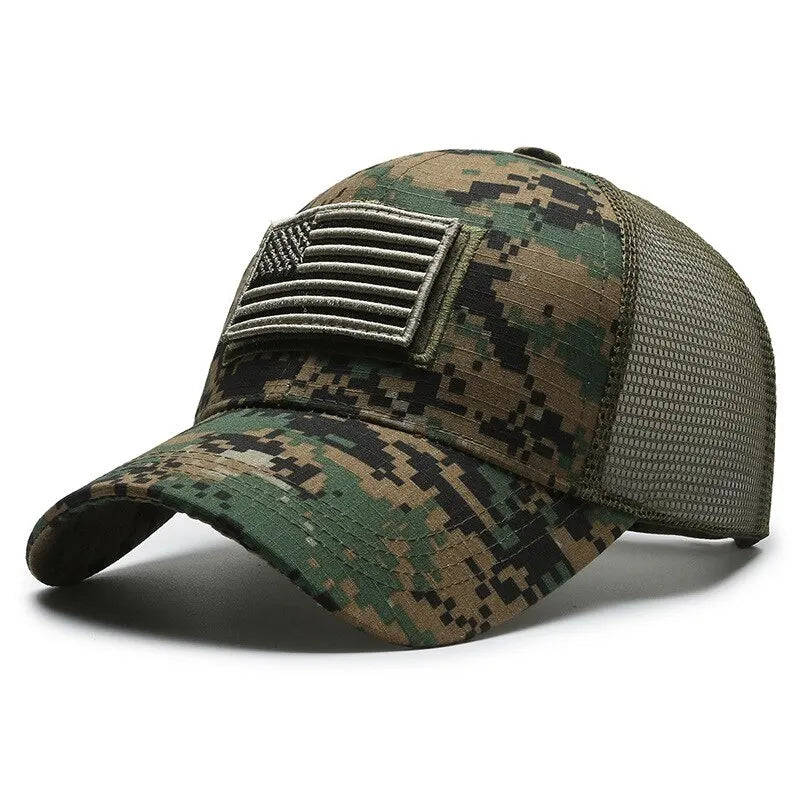 American Flag Camouflage Mesh Baseball Cap for Outdoor Adventures