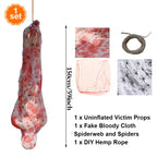 Horror Halloween Outdoor Decoration 59inch Creepy Corpse Props Set Scary Fake Bloody Body Bag Haunted House Hanging Decorations