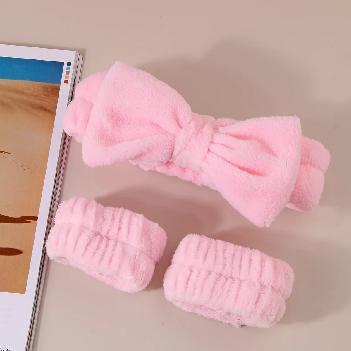 Coral Fleece Face Wash Headband & Absorbent Wristband Set