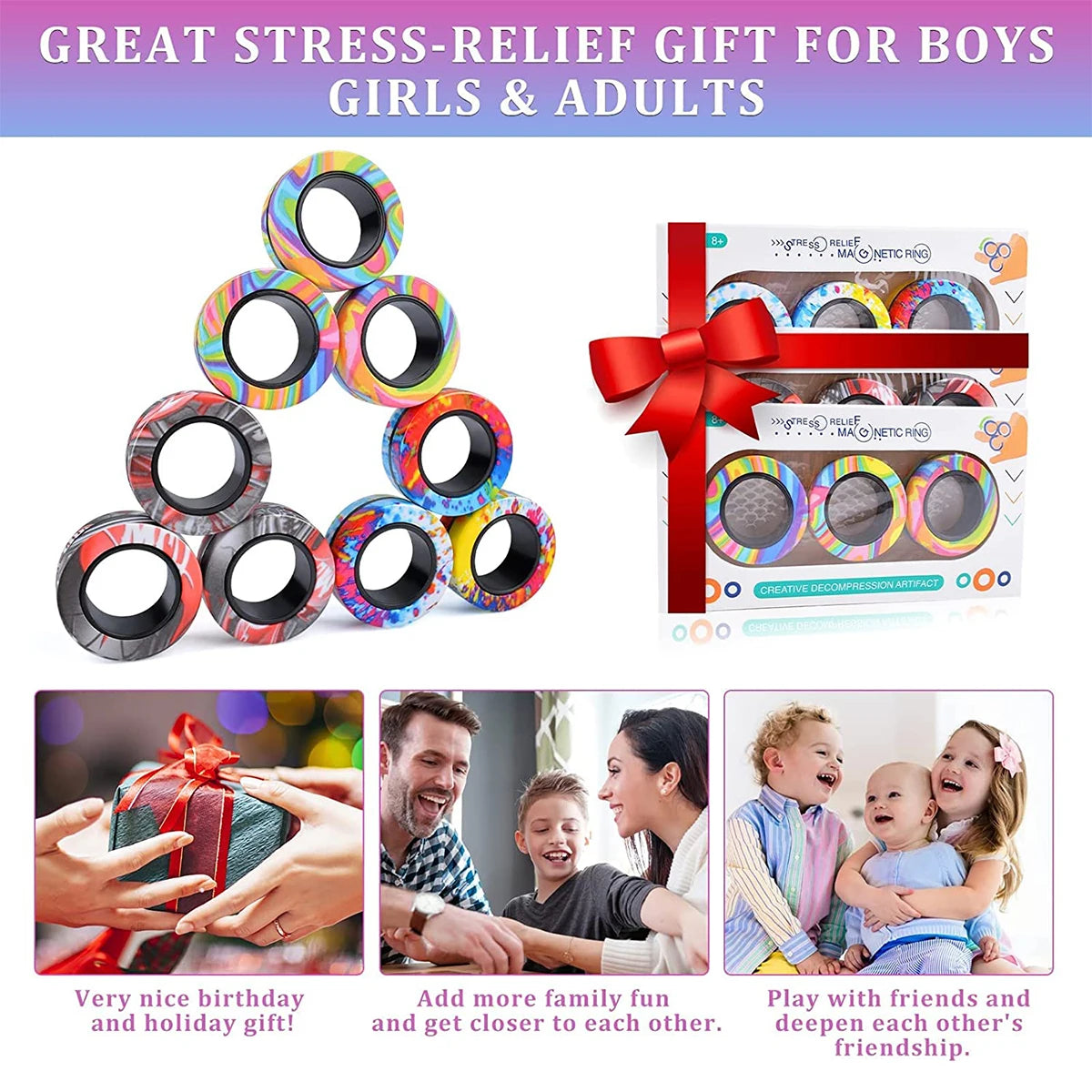 Magnetic Fidget Rings 3PCS – Sensory Spinner Stress Relief Toy