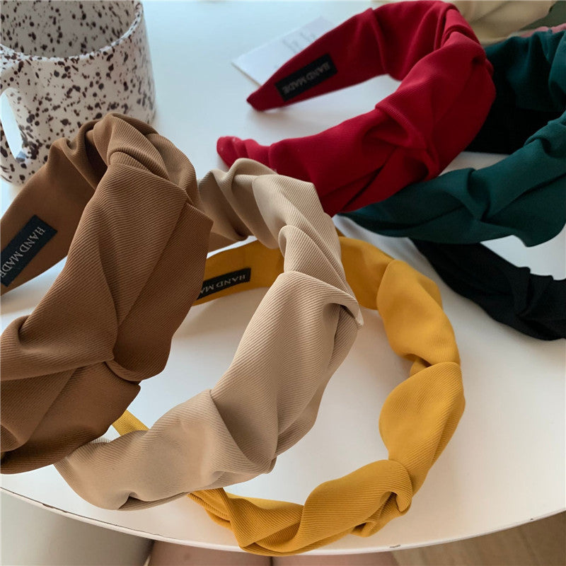 Korean Hair Accessories Solid Color Cotton Crumpled Women's Head Hoop Wide Bezel Makeup Hairbands for Ladies Headwear 2023 New