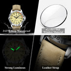 POEDAGAR Original Business Man Wristwatch Waterproof Luminous Date Week Casual Watch For Men Quartz Leather Luxury Fashion Men's Watches Reloj