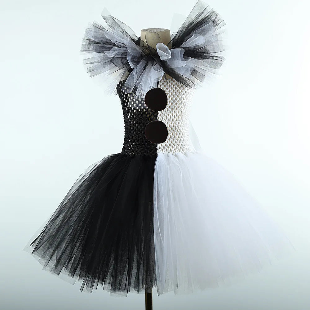Girls Horror Clown Costume – Black & White Tutu Dress