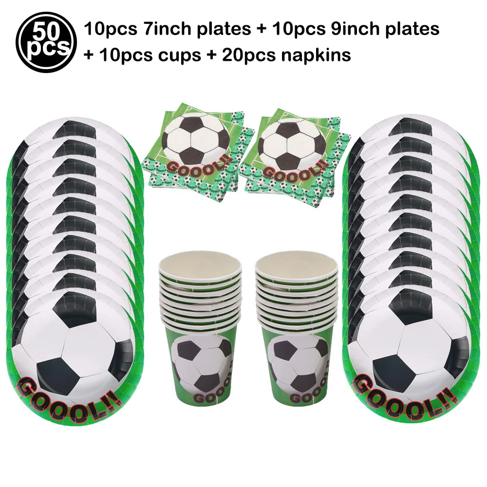 Soccer Theme Disposable Tableware Set Paper Plates Cups Napkins Tablecloth Boys Sports Football Birthday Party Decor Supplies