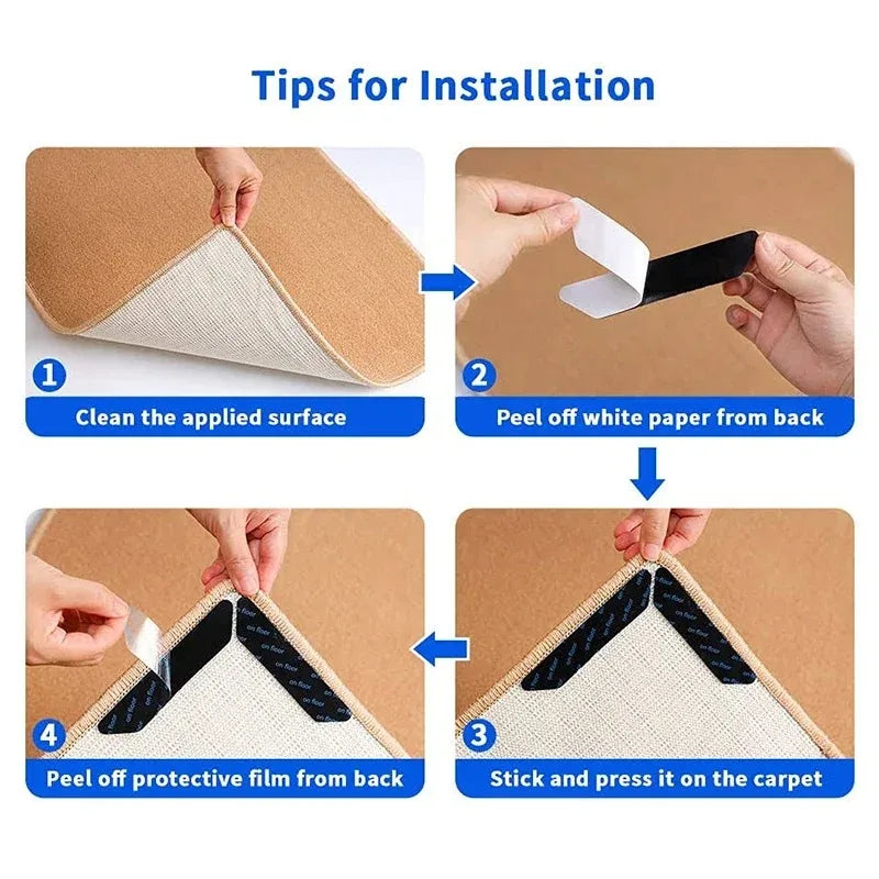 12PCS Carpet Non-slip Sticker Reusable Water Proof Anti Curling Carpet Patch Fixed Sticker Floor Rug Mat Tape Gripper Corner Pad