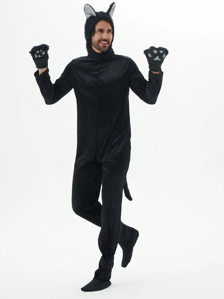 Adult Cosplay Black Cat Costume Animal Onesie Suitable for Halloween Party Dance Jumpsuits Costumes Props Suit Woman Men