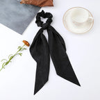 Floral Satin Bow Scrunchie with Long Ribbon Scarf