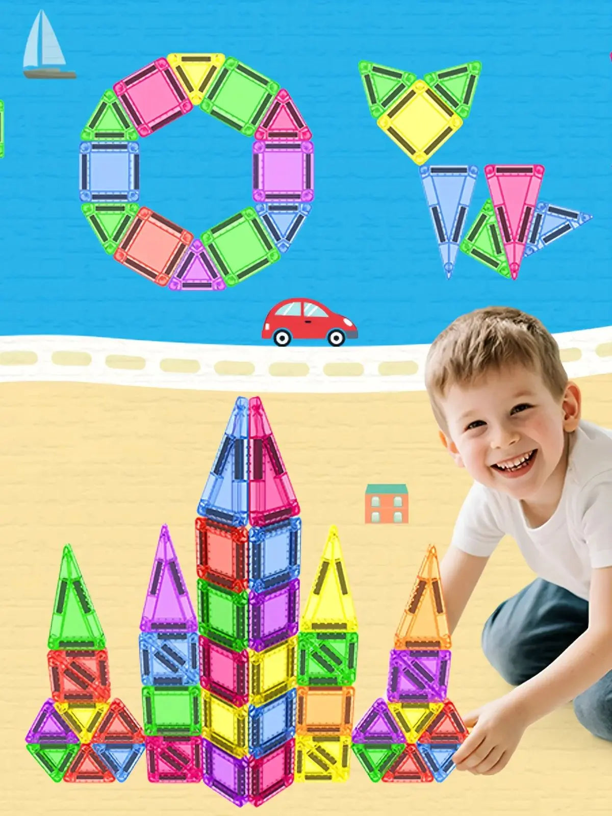 Mini Magnetic Tiles Travel Building Set with Metal Storage Box