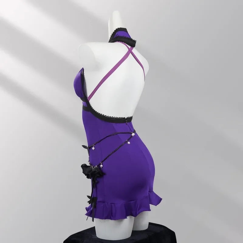 Game Tifa Lockhart Cosplay Costume Purple Sexy Tights Swimwear Bathing Suit Role Play Outfit for Women Girls Theme Party
