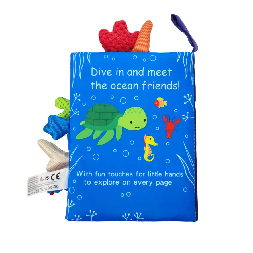Baby Sensory Cloth Book with Crinkle Pages and Interactive Rattle