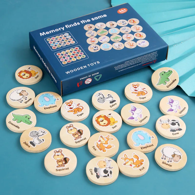Wooden Memory Matching Pattern Puzzle Game for Kids Learning Fun