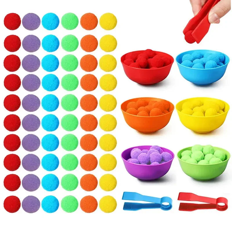 Children Counting and Sorting Toy with Pom Poms and Tweezers Set