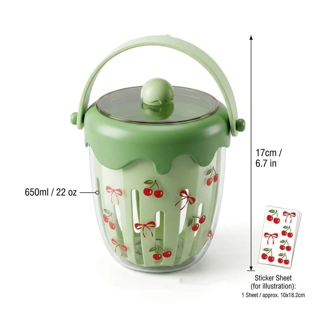 WORTHBUY Double Wall Salad Cup Portable Leak Proof Oat Container With Fork&Handle Drain Fruit Cup Cute Breakfast Cup For Student