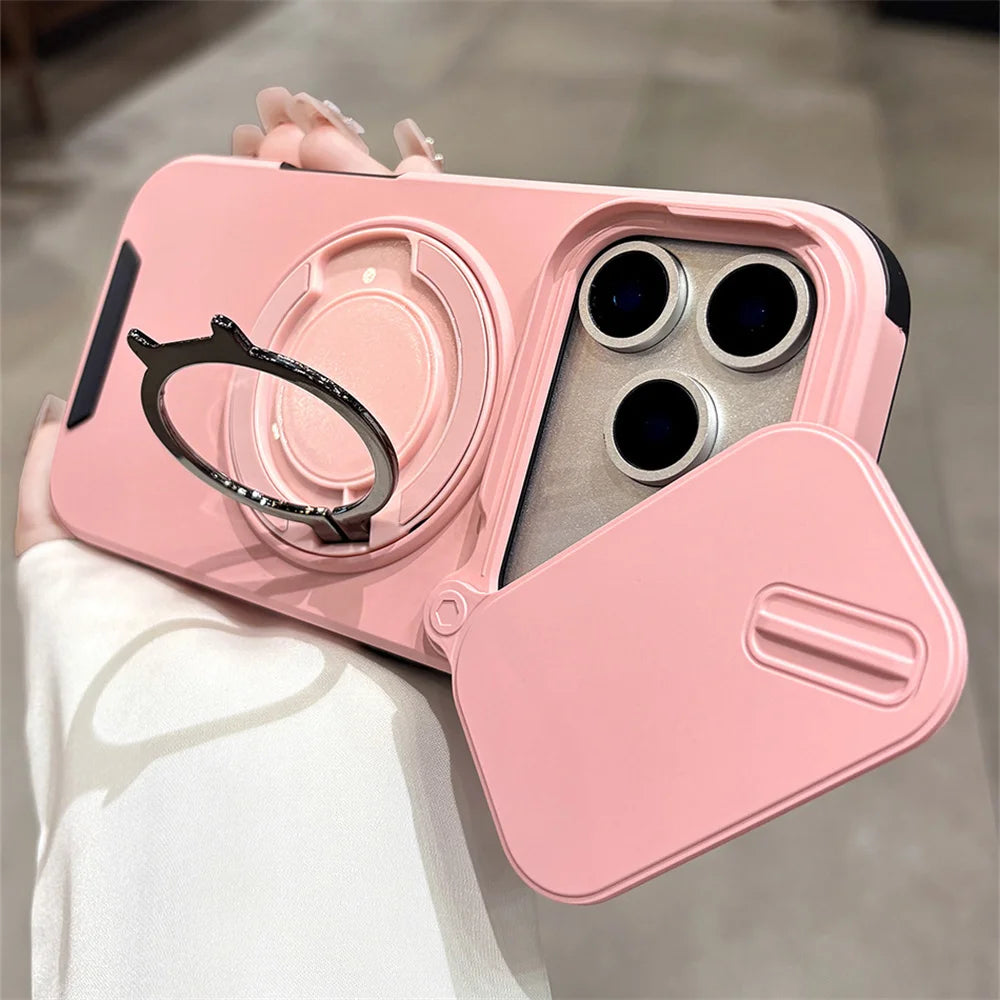 Rotating Flip Full Lens Protection Magnetic Stand Phone Case For iPhone 17 18 Pro Max Air Dual Layer Protection Armor Back Cover