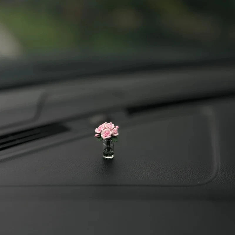 Dainty Roses Car Center Console Window Ornament, mini Cute Car Accessories, Ladies Car Personality Beautiful Interior Ornaments