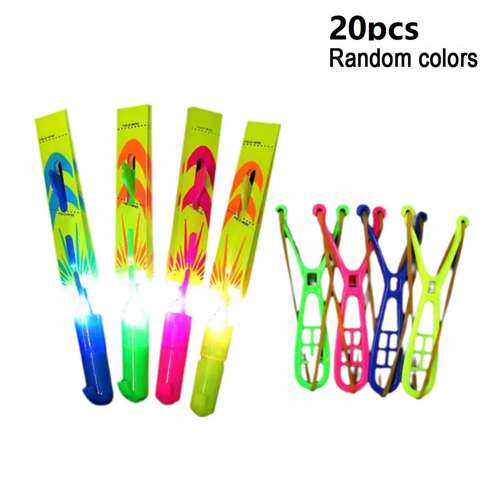 5/10/20Pcs Slingshots Rocket Launcher Rocket Slingshot Flying Toys with LED Lights Flying Toys Luminous Slingshot Toys for Kids