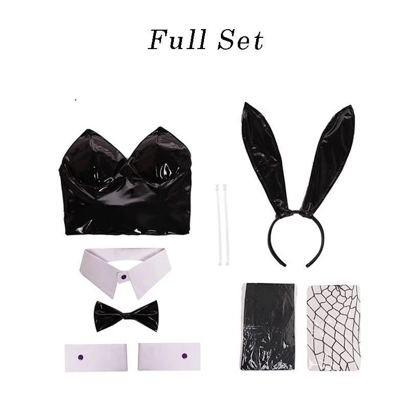 ROLECOS Game Red Black Bunny Suit Women Elastic Leather Fabric Sexy Cosplay Suit Halloween Christmas Jumpsuits