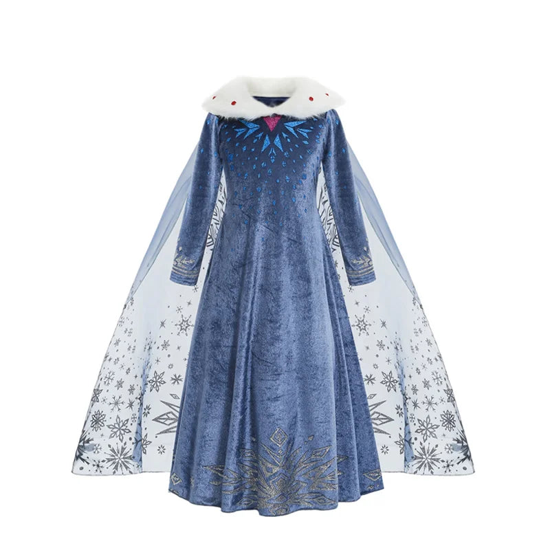 Girls Elsa Snow Queen Princess Costume Dress – Winter Cosplay Outfit