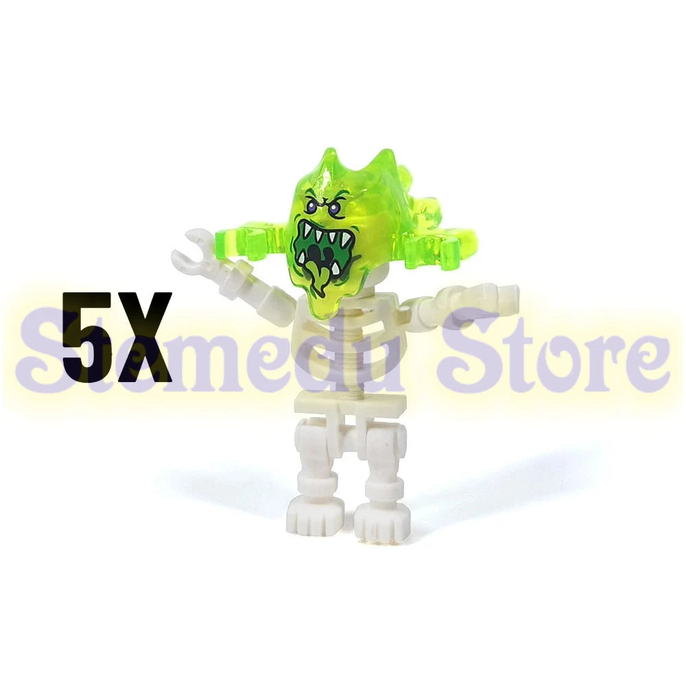 5PCS MOC Halloween Skeleton Army Mini Doll Ghost Building Block DIY Assembly Character Doll Horse Ornaments Figure Gift for Kids
