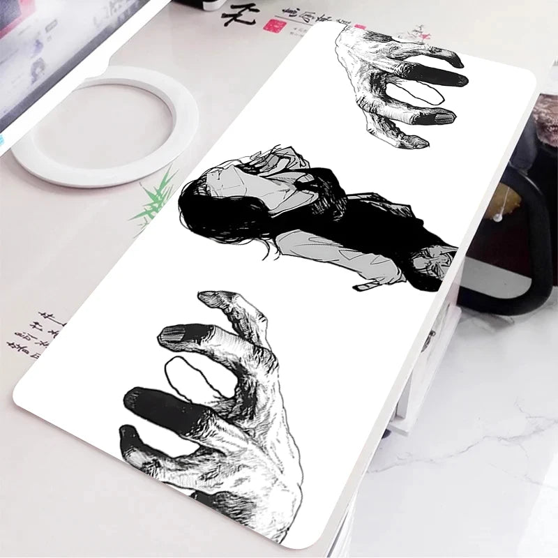 Black and White Anime Girl Table Mat Large Mouse Pad Office Keyboard Edge Locking Desk Mat Gaming Accessories Non-slip Mousepad
