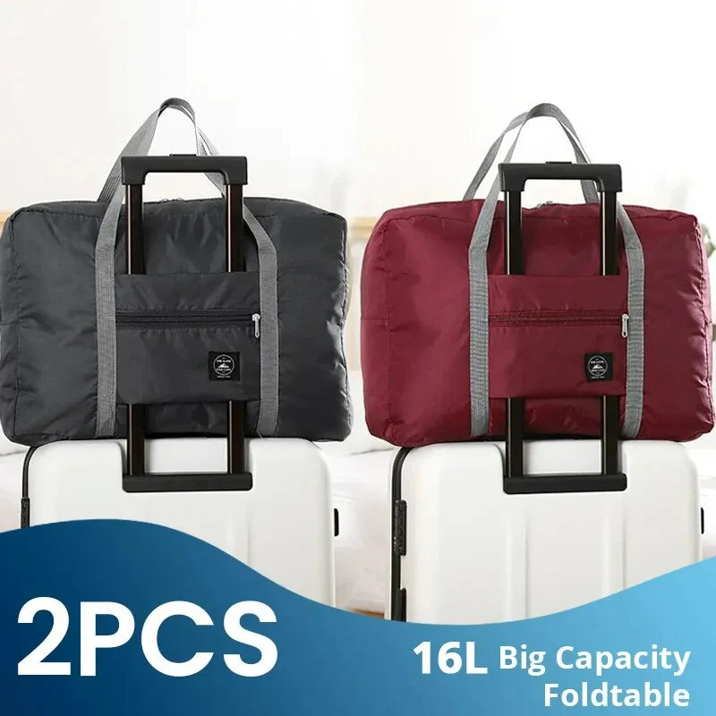 2 Pack Foldable Travel Duffel Bags for Carry-On & Weekender Travel
