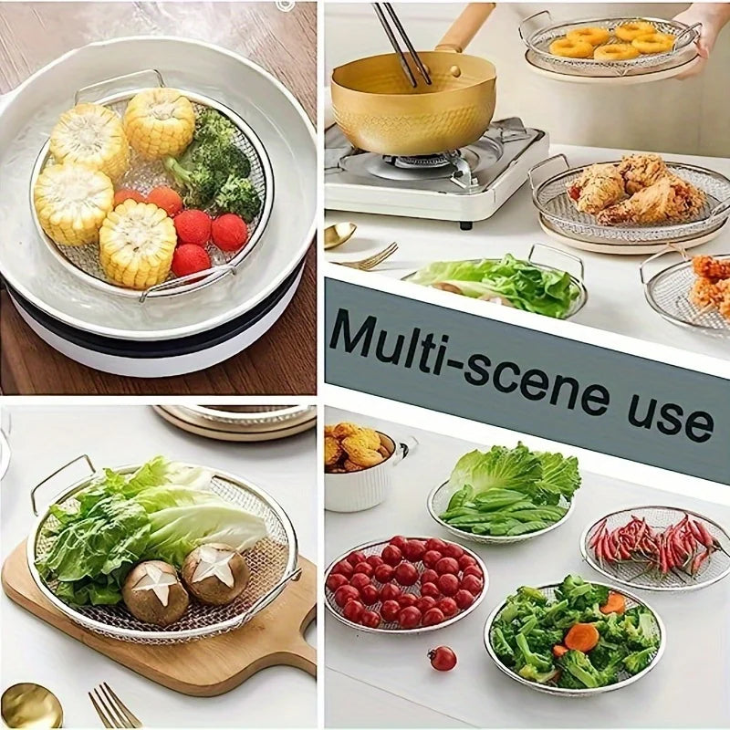 Stainless Steel Filter Tray – Reusable Round Mesh Basket for Frying, Grilling & Food Straining