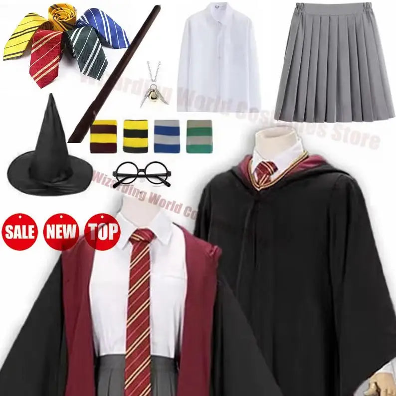 Potter Costume Robe Tie Cloak Scarf Wand Glasses Hermione Dress Flying Thief Accessories Sweater Halloween Cosplay Costume Gifts