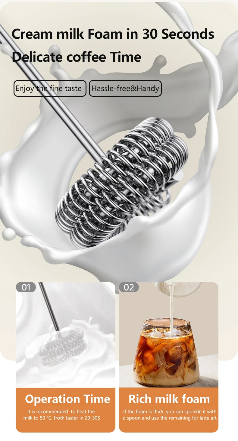 Wireless Electric Milk Frother Type-C Rechargeable Handheld Coffee Whisk Mixer
