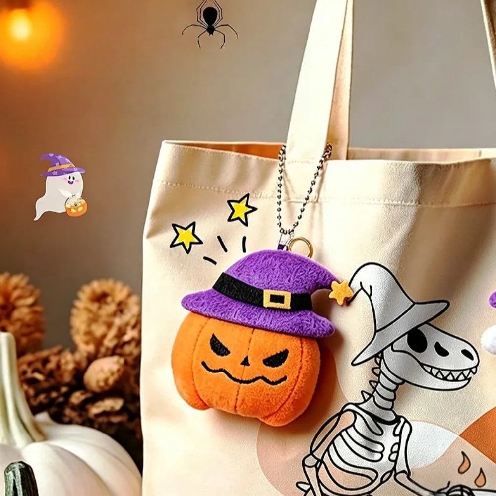 Halloween Plush Keychain for Women Pumpkin Ghost Bat Witch Hat Trick or Treat Cartoon Bag Charm Party Gifts Keychain Accessories