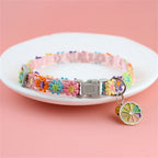 Fashion Rainbow Flower Cat Collar With Bell Kitten Puppy Necklace Adjustable Buckle Colorful Lace Kitten Collar Dog Accessories