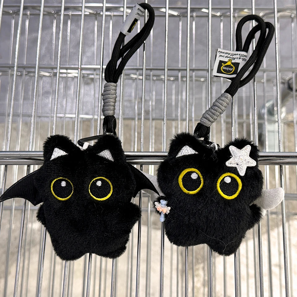 Cute Black Cat Plush Keychain Kawaii Bag Charm