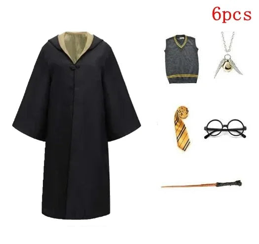 Harri Potters Adult&Children Cosplay Costume Gryffindors Shirt Gown Cloak Tie Scarf Wand Slytherin Skirt Halloween Hermione Gift