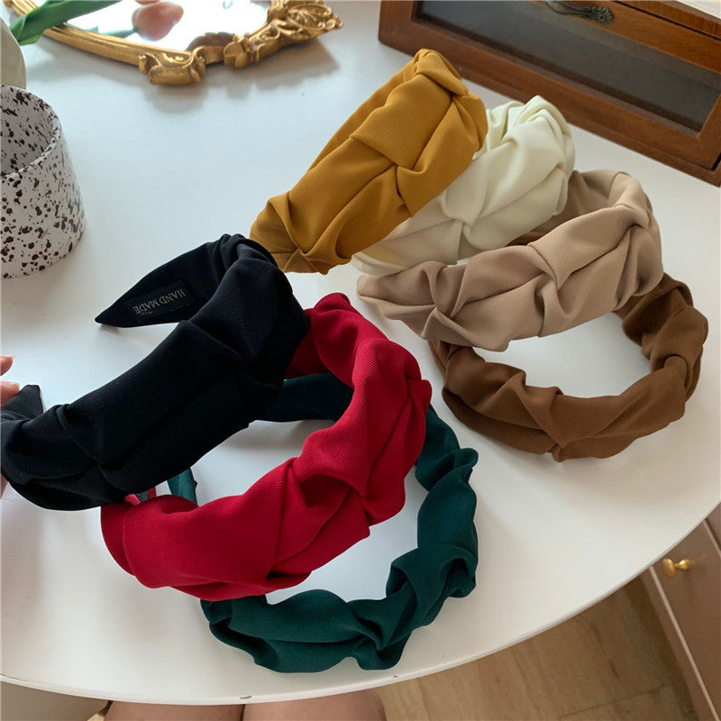 Korean Hair Accessories Solid Color Cotton Crumpled Women's Head Hoop Wide Bezel Makeup Hairbands for Ladies Headwear 2023 New