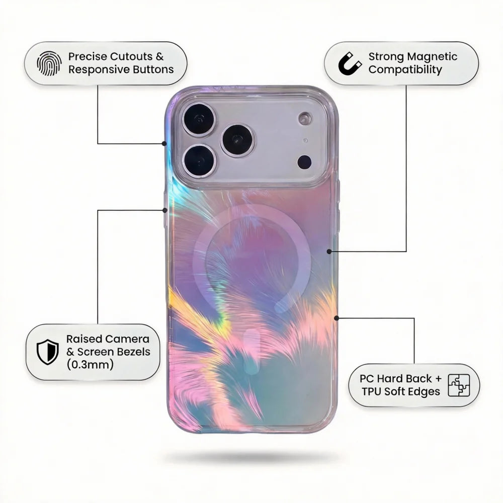 Colorful Feather Clear Magnetic Case For iPhone 18 17 16 15 14 13 12 ProMax For Magsafe Wireless Charge Hard PC Shockproof Cover