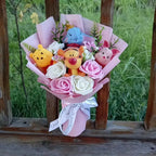 Anime Winnie the Pooh Pig Elephant Handmade Flower Bouquet Plush Doll Wedding Graduation Valentine Christmas Birthday Gifts