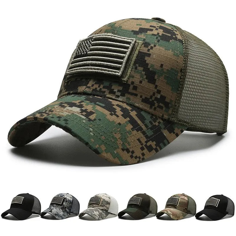 American Flag Camouflage Mesh Baseball Cap for Outdoor Adventures