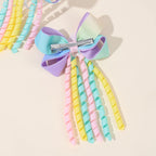 Sweet Unicorn Hair Clips For Girl Bow Barrette Cute Tassel Ribbon Curly Ponytail Hairpins Accessories