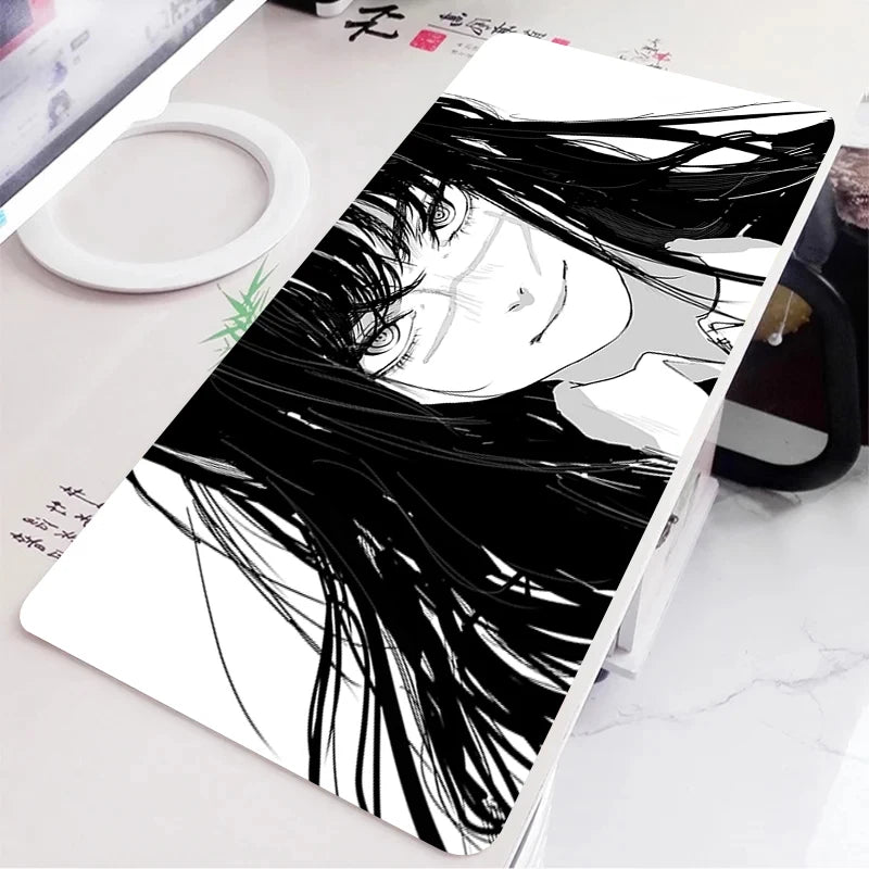 Black and White Anime Girl Table Mat Large Mouse Pad Office Keyboard Edge Locking Desk Mat Gaming Accessories Non-slip Mousepad