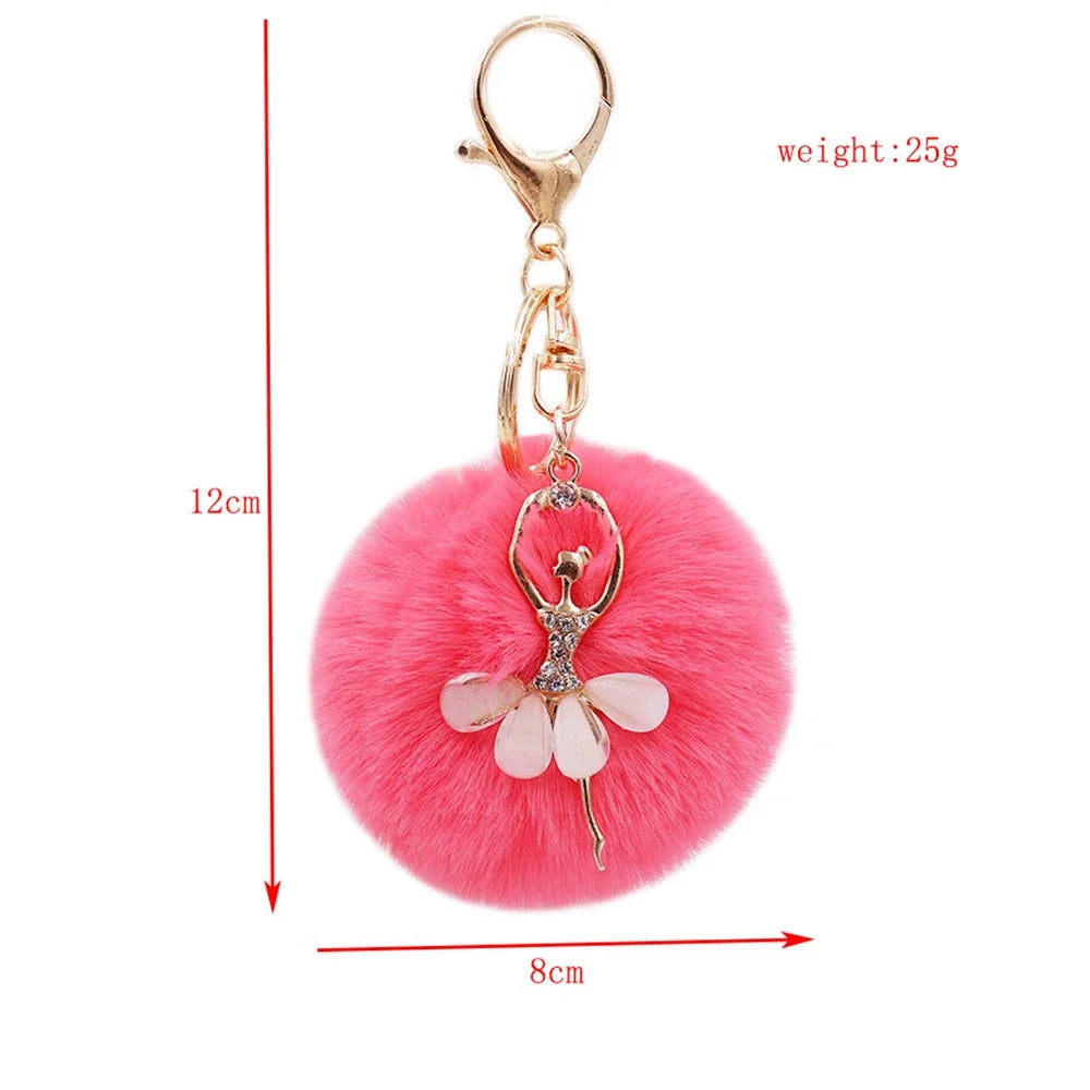 Rhinestone Ballet Dancer Plush Ball Keychain for Women and Girls