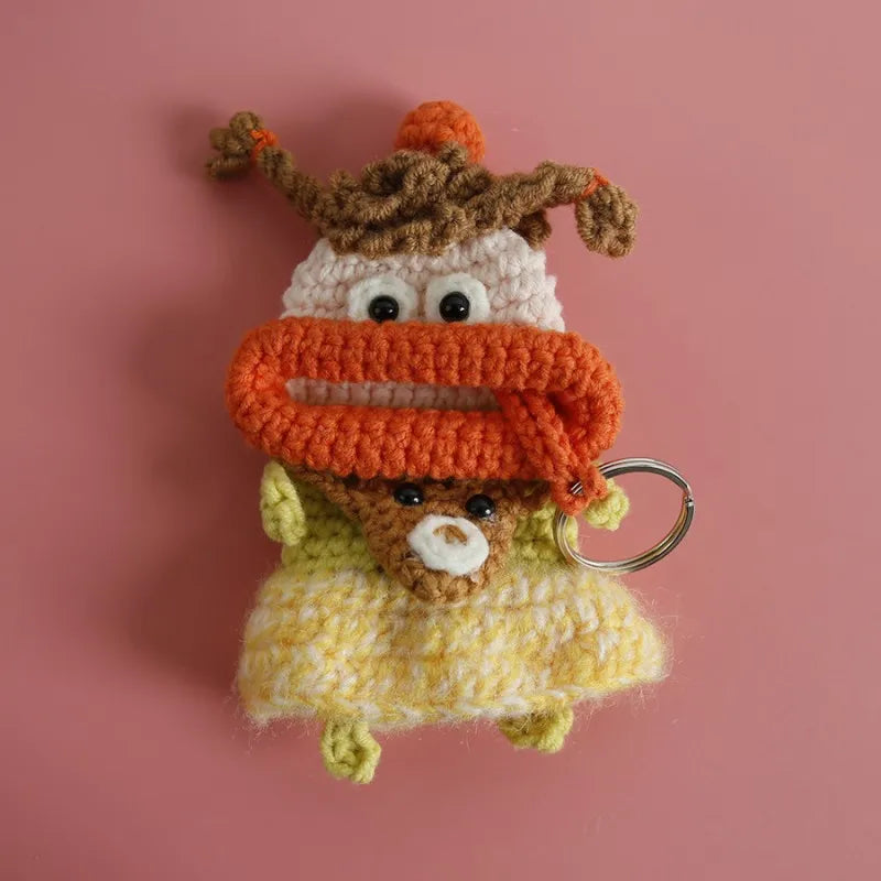 Funny Crochet Sausage Mouth Keychain Key Holder Pouch