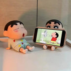 Crayon Shin-Chan Figures Phone Holder Kawaii Anime Desktop Ornaments Cartoon Watching TV Phone Support Cute Doll Decorations