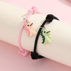 2 pieces/set Luminous peach heart cute green pink dinosaur pendant couple bracelet Fashion hand-woven bracelet