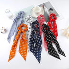 Floral Satin Bow Scrunchie with Long Ribbon Scarf