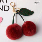 Cute Fluffy Cherry Fur Ball Keychain Bag Pendant Charm