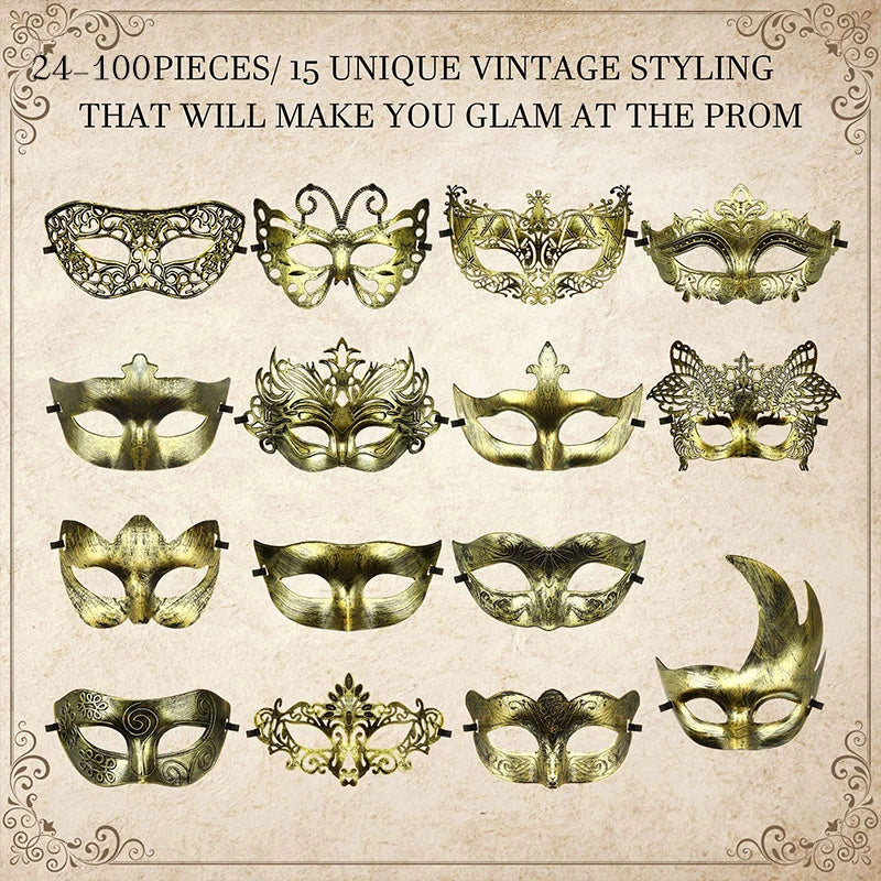 24-150Pcs Couple Masquerade Masks Bulk Venetian Carnival Mask Mardi Gras Antique Vintage Mask for Woman Men Prom Party Costume