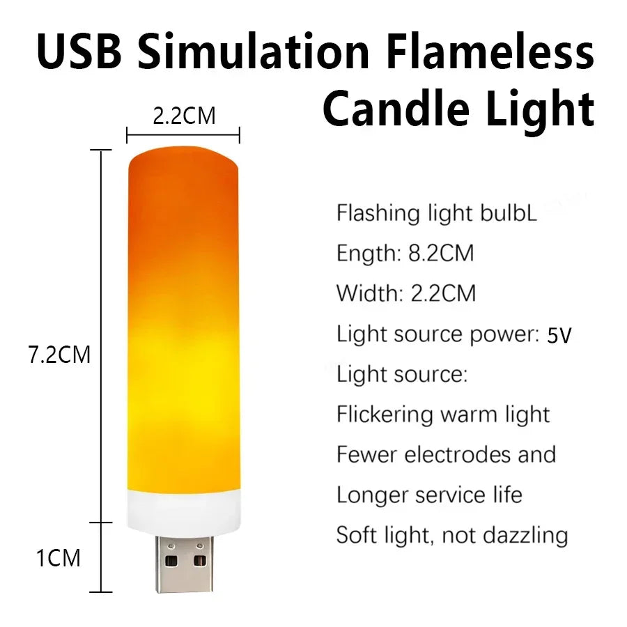 USB LED Night Lamp Simulated Flame Bulbs Night Light Flame Light Effect Bulbs Candle Lights Flickering Flameless Candles Decor