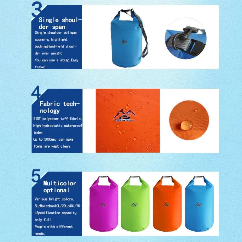 Waterproof Dry Bag Large Capacity Roll Top Storage for Camping Hiking & Water Sports